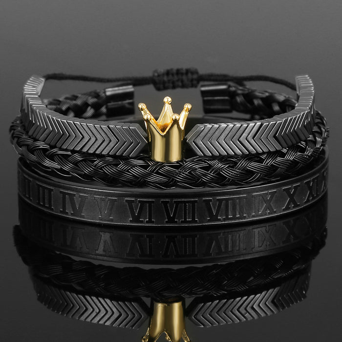 Wholesale Vintage Crown Braided Bracelet Roman Letter Stainless Steel JDC-BT-ZhuJ004