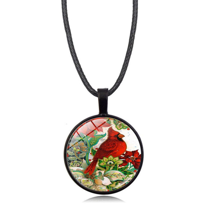 Wholesale Necklace Alloy Glass Piece Red Bird Time Stone Pendant Sweater Chain JDC-NE-HengX007