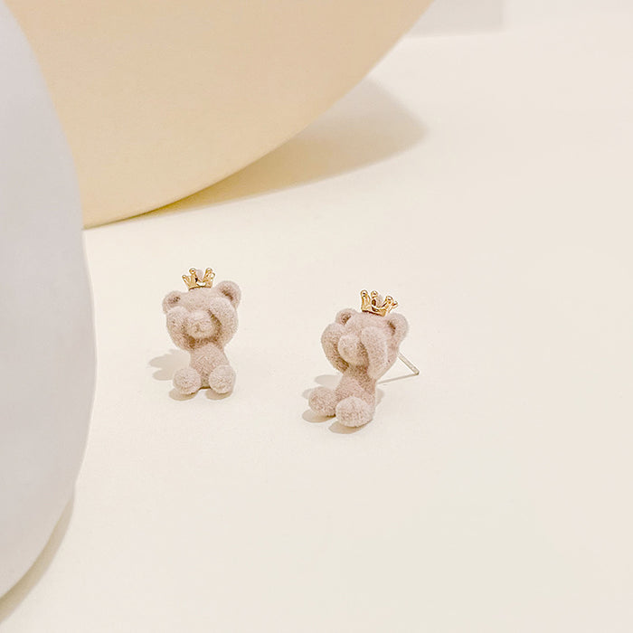 Wholesale Earring Alloy Candy Color Cute Plush Bear JDC-ES-MDD056