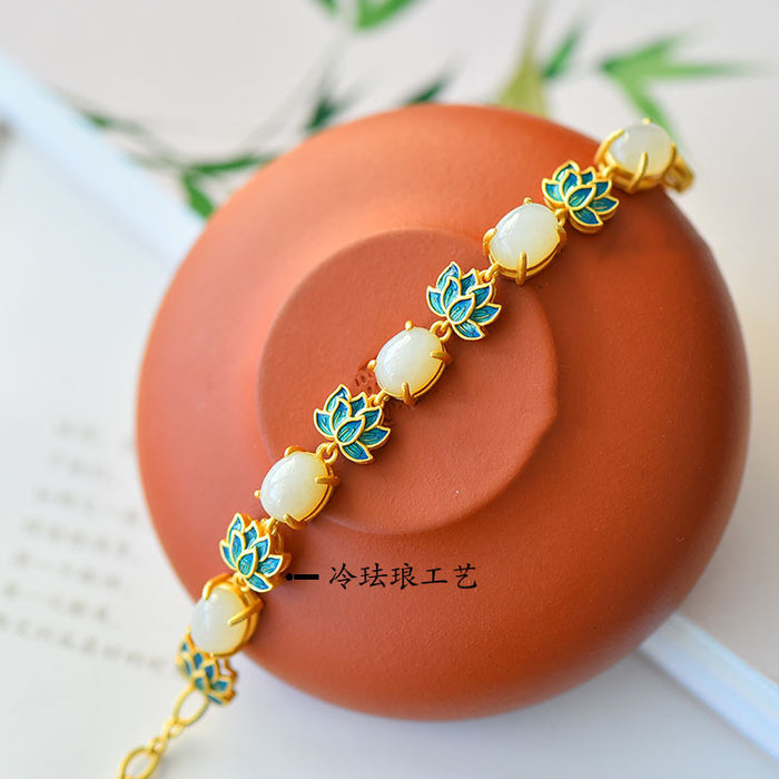 Wholesale copper lotus enamel thick frosted bracelet antique style JDC-BT-ZhenR001