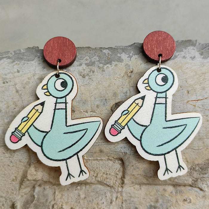 Wholesale 2 pairs/pack Earring Wooden Cute Duck Book MOQ≥2 JDC-ES-Heyi039