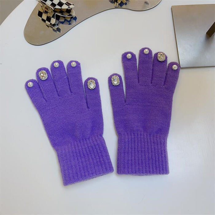 Wholesale Gloves Acrylic Rhinestone Split Finger Cute Knitted Warm JDC-GS-HuiT005