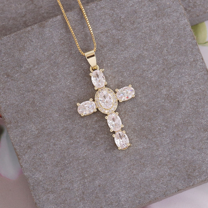 Wholesale Copper Micro Inlaid Zircon Cross Pendant Personality 18K Gold Necklace JDC-NE-Bingm021