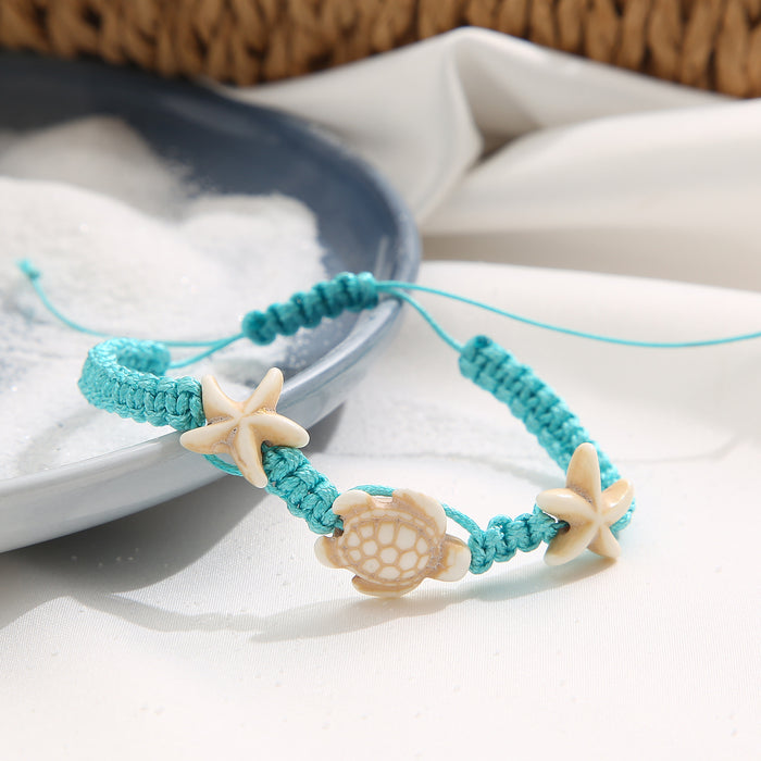 Jewelry WholesaleWholesale Hand Woven Seaside Beach Turtle Starfish Push Pull Anklet JDC-AS-F507 Anklets 韩之尚 %variant_option1% %variant_option2% %variant_option3%  Factory Price JoyasDeChina Joyas De China