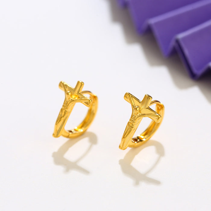 Wholesale Personality Cross Earrings Alloy Plated 24K Gold MOQ≥2 JDC-ES-xuping004