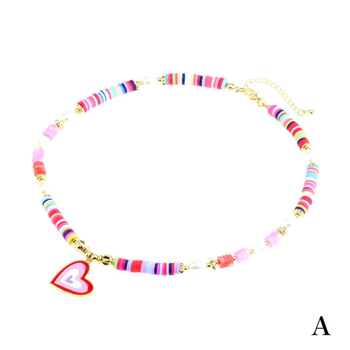 Wholesale Necklaces Slime Shells Pearls Drip Enamel Bohemian Hearts Mixed Colors JDC-NE-TianY003