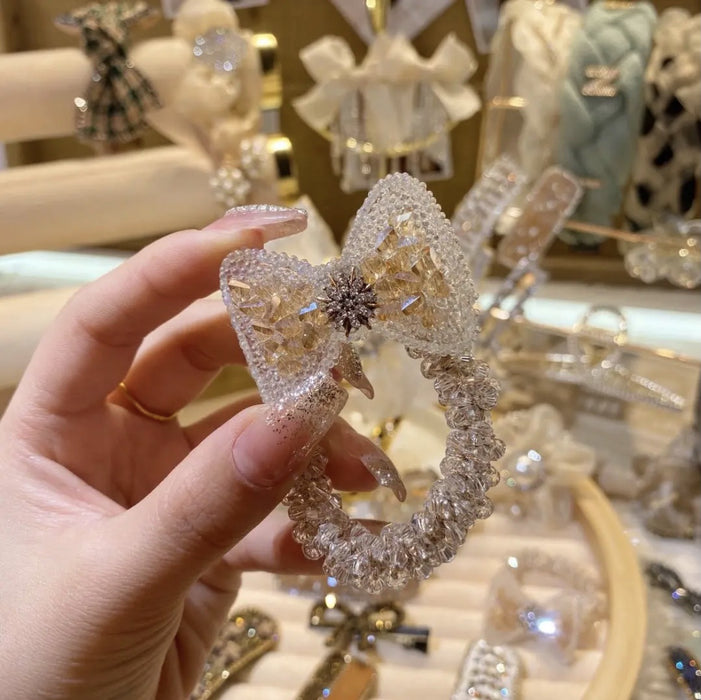 Jewelry WholesaleWholesale crystal bow high elastic hair rope JDC-HS-Hengbei004 Hair Scrunchies 衡倍 %variant_option1% %variant_option2% %variant_option3%  Factory Price JoyasDeChina Joyas De China