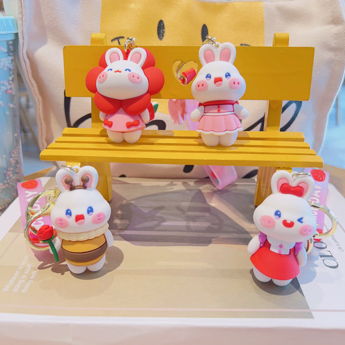 Wholesale Keychains PVC Alloy Cute Happy Rabbit MOQ≥2 JDC-KC-YDao050