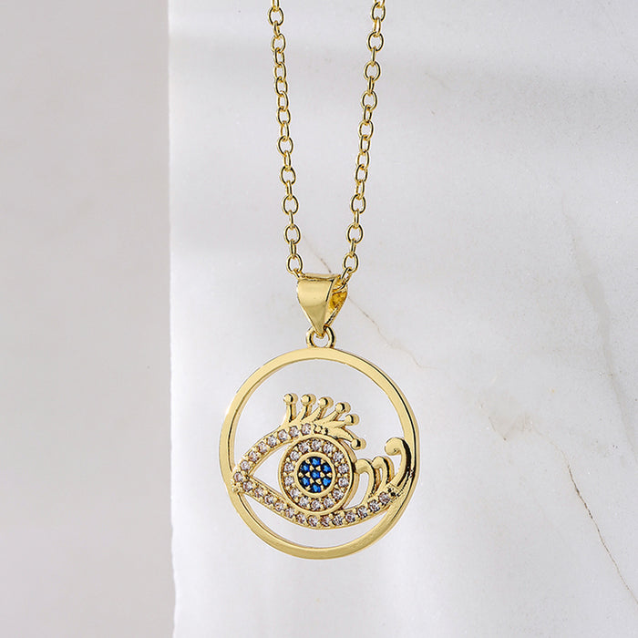 Wholesale Necklace Copper Gold Plated Zircon Eyes MOQ≥2 JDC-NE-AG163