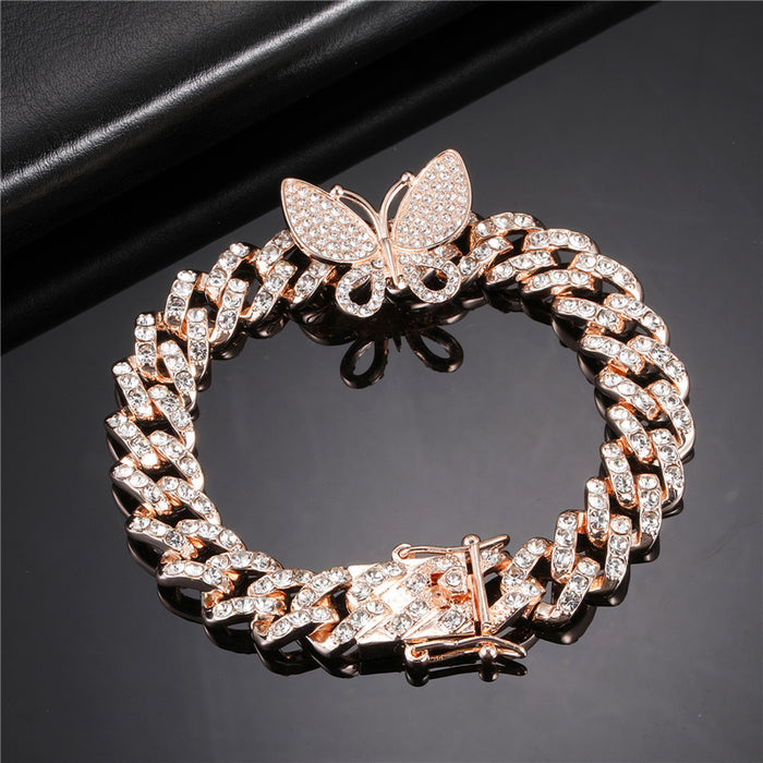 Wholesale Cuban Chain 12mm Single Row Drill Butterfly Cuban Bracelet JDC-BT-CP001