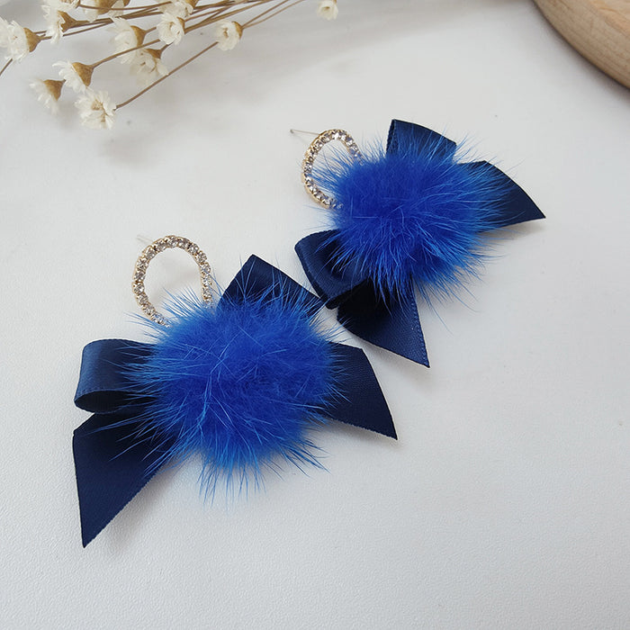 Wholesale Earrings Alloy Blue Plush Bow MOQ≥2 JDC-ES-Xinai005