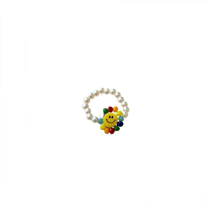 Jewelry WholesaleWholesale smiley face stretch colorful sunflower crystal pearl rice bead ring bracelet JDC-BT-LiX005 Bracelet 利兴 %variant_option1% %variant_option2% %variant_option3%  Factory Price JoyasDeChina Joyas De China