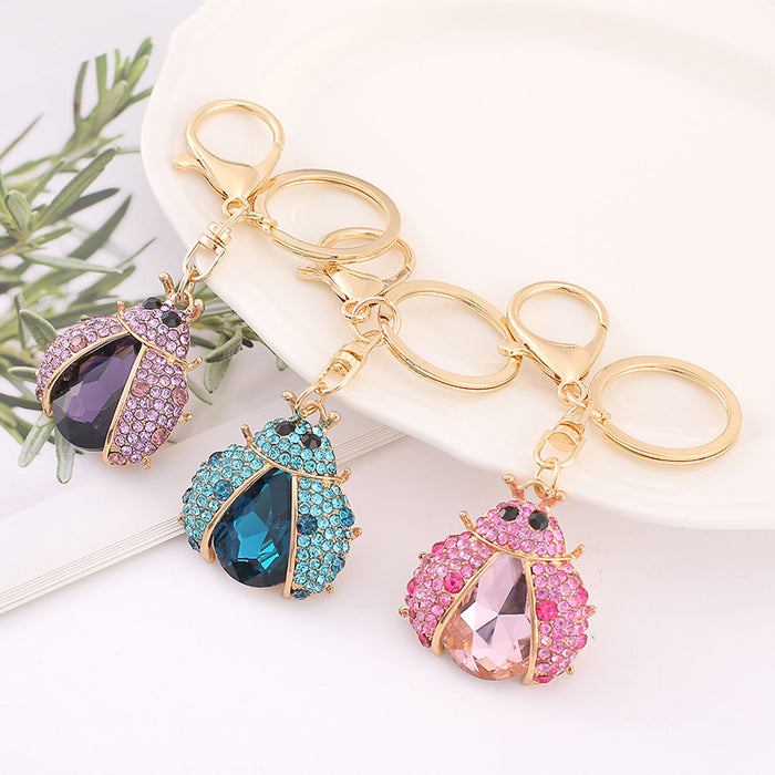 Wholesale Keychains Zinc Alloy Rhinestone Ladybug Cute MOQ≥4 JDC-KC-YuanFei002