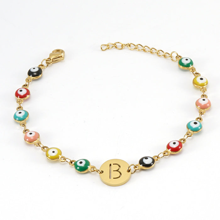 Wholesale Bracelet Titanium Evil Eye Alphabet Adjustable MOQ≥2 JDC-BT-ZhongX004