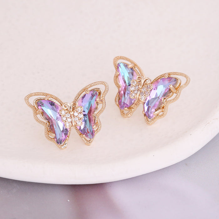 Wholesale 925 Silver Needle Glass Copper Gradient Butterfly Stud Earrings JDC-ES-Bingm016