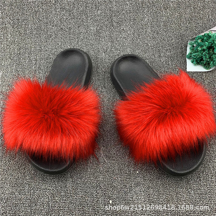 Wholesale imitation fox fur sandals outside wear beach plush sandals JDC-SP-XYu004