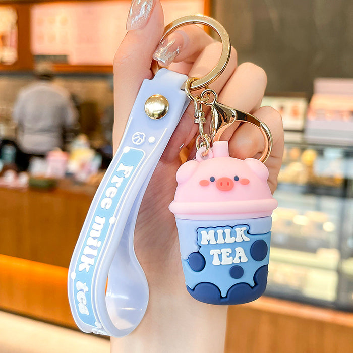 Wholesale real pig milk tea creative cartoon keychain JDC-KC-GSXM084