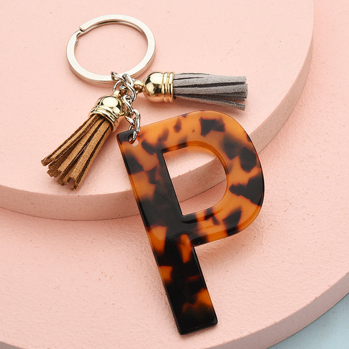 Wholesale 26 English alphabet keychain leopard pattern JDC-KC-YPin006