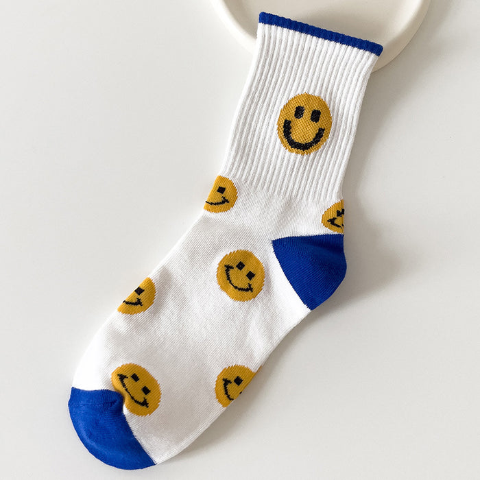 Wholesale Sock Cotton Sweat Absorbing Socks Blue and White Smiley MOQ≥2 JDC-SK-CYu019