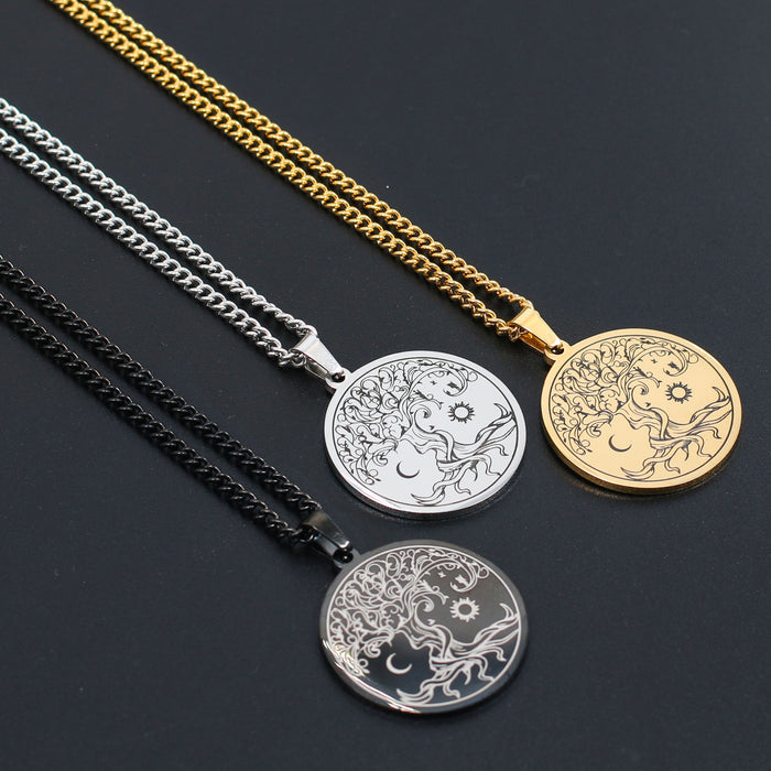 Wholesale Stainless Steel Sun Moon Tree of Life Pendant Necklace JDC-NE-DY003