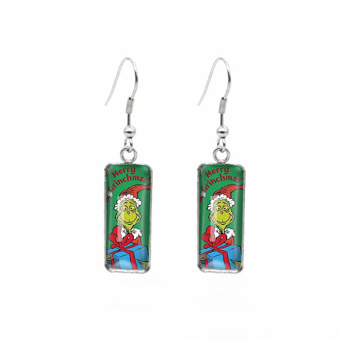 Wholesale Earrings Stainless Steel Christmas Green Cartoon Asymmetric Time Gemstones MOQ≥5 JDC-ES-XiangL044