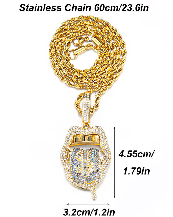 Wholesale Necklace Alloy Rhinestone Skull Big Tongue Dollar Men's Pendant MOQ≥2 JDC-NE-XuanD003