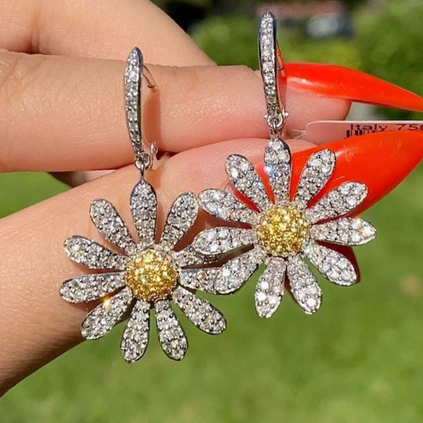 Wholesale sunflower full diamond copper temperament earrings JDC-ES-Chenrui018