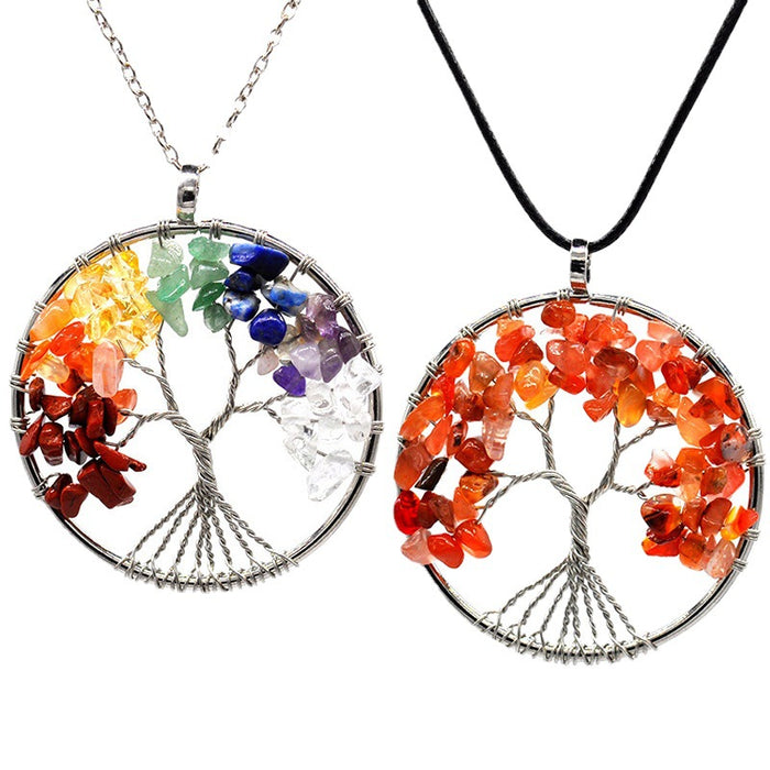 Wholesale 7 Colors Natural Crystal Gravel Tree of Life Necklace MOQ≥2 JDC-NE-Xinyue001