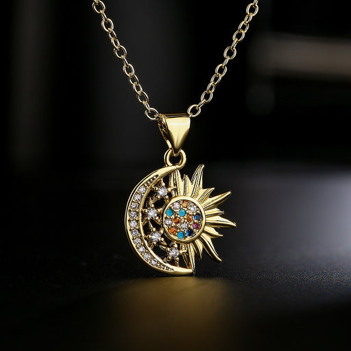 Jewelry WholesaleWholesale Copper 18K Gold Zircon Sun Moon Star Necklace JDC-NE-AG152 Necklaces 澳古 %variant_option1% %variant_option2% %variant_option3%  Factory Price JoyasDeChina Joyas De China