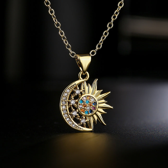 Jewelry WholesaleWholesale Copper 18K Gold Zircon Sun Moon Star Necklace JDC-NE-AG152 Necklaces 澳古 %variant_option1% %variant_option2% %variant_option3%  Factory Price JoyasDeChina Joyas De China