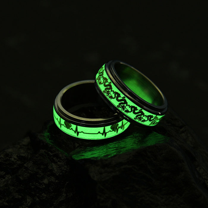 Wholesale Rings Titanium Steel Men's Turnable Decompression Luminous MOQ≥2 JDC-RS-ShouM014