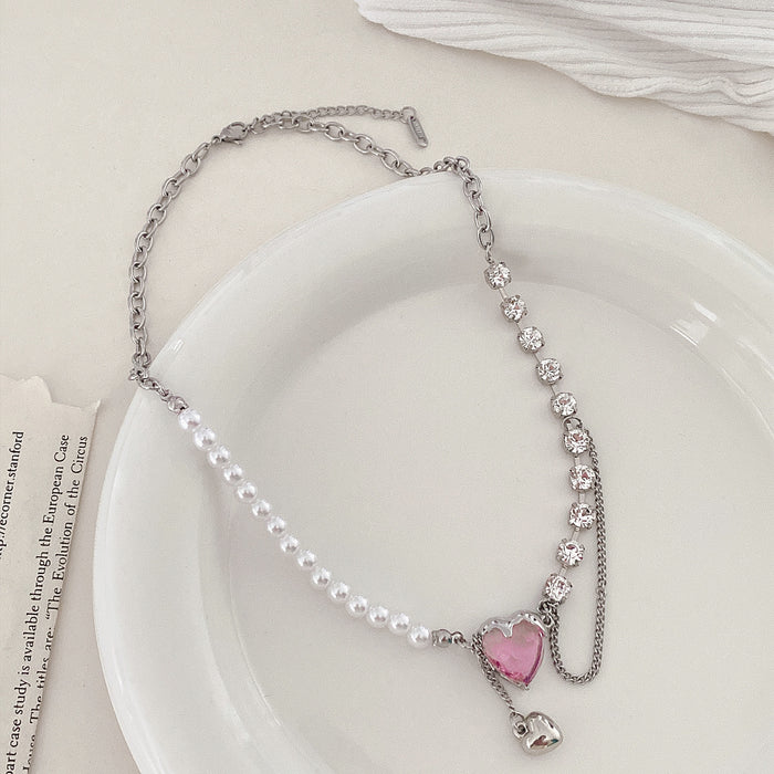 Wholesale pink love pearl necklace JDC-NE-NaiS001