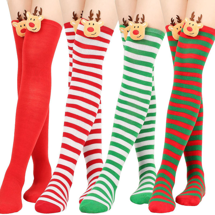 Wholesale Socks Polyester Christmas Elk Lengthen Over Knee Sock MOQ≥2 JDC-SK-XQ012