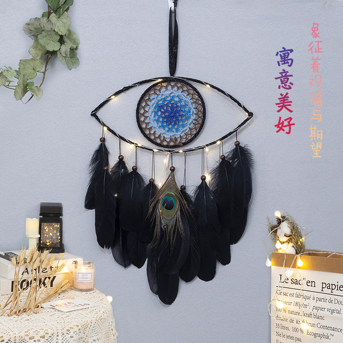 Jewelry WholesaleWholesale Black Feather Devil's Eye Blue Eyes Dreamcatcher JDC-DC-MGu008 Dreamcatcher 梦罟 %variant_option1% %variant_option2% %variant_option3%  Factory Price JoyasDeChina Joyas De China