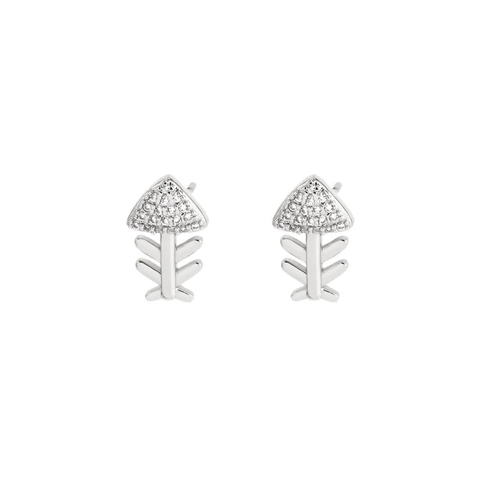 Wholesale Earrings Copper Five Petal Flower Fishbone Zirconia Stud Earrings MOQ≥2 JDC-ES-FoXi003