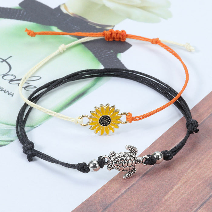 Jewelry WholesaleWholesale rainbow shell sunflower bohemian style color rice bead anklet JDC-AS-Yiye005 Anklets 益烨 %variant_option1% %variant_option2% %variant_option3%  Factory Price JoyasDeChina Joyas De China