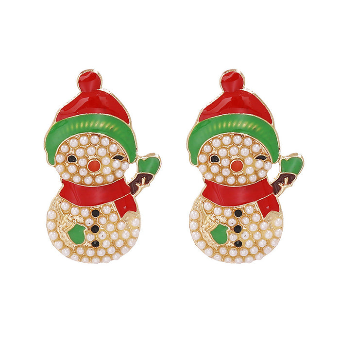 Wholesale Earrings Alloy Enamel Pearl Christmas Snowman JDC-ES-JJ333