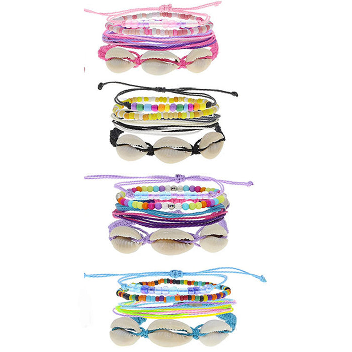 Wholesale Boho Resort Style Colorful Wax Thread Hand Braided Shell Rice Beads Set Bracelet MOQ≥3 JDC-BT-QiuX012