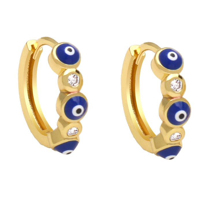 Wholesale Earrings Copper Plated 18K Gold Zircon Enamel Devil's Eye JDC-PREMAS-ES-008