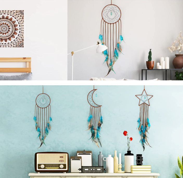 Jewelry WholesaleWholesale DIY Wind Chimes Star Moon Natural Stone Rope Feather Dreamcatcher JDC-DC-JYun001 Dreamcatcher 杰韵 %variant_option1% %variant_option2% %variant_option3%  Factory Price JoyasDeChina Joyas De China