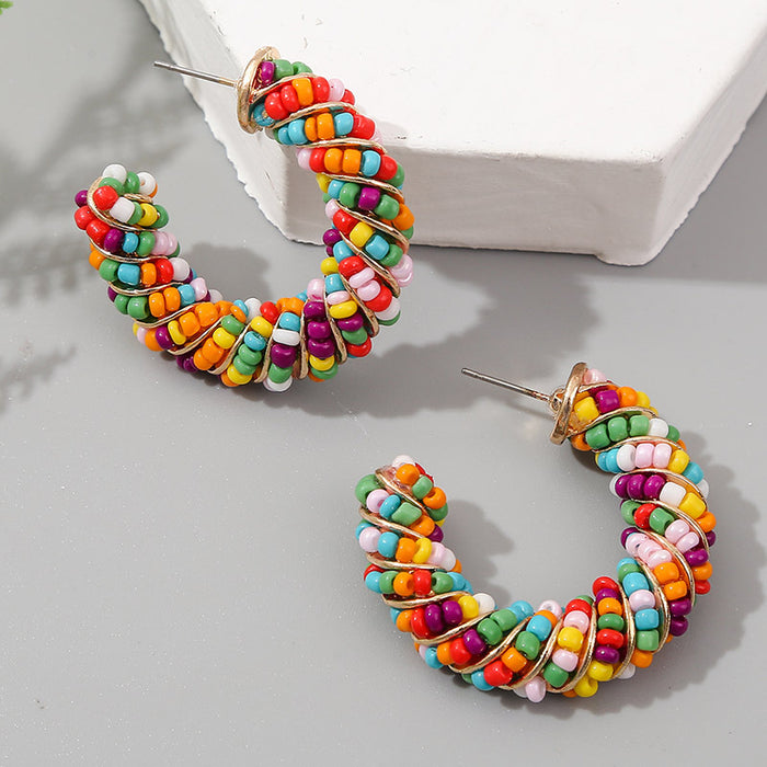 Jewelry WholesaleWholesale bohemian C-shaped rice bead geometry woven resin earrings JDC-ES-Lai009 Earrings 恋艾 %variant_option1% %variant_option2% %variant_option3%  Factory Price JoyasDeChina Joyas De China