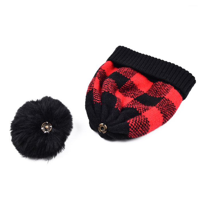 Wholesale Fashion Hat Wool Christmas Plaid Detachable Hair Ball Curling JDC-FH-WenR023