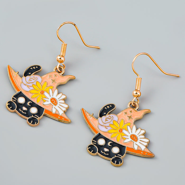 Wholesale Earrings Alloy Enamel Halloween Magic Hat Kitten JDC-ES-JL1032