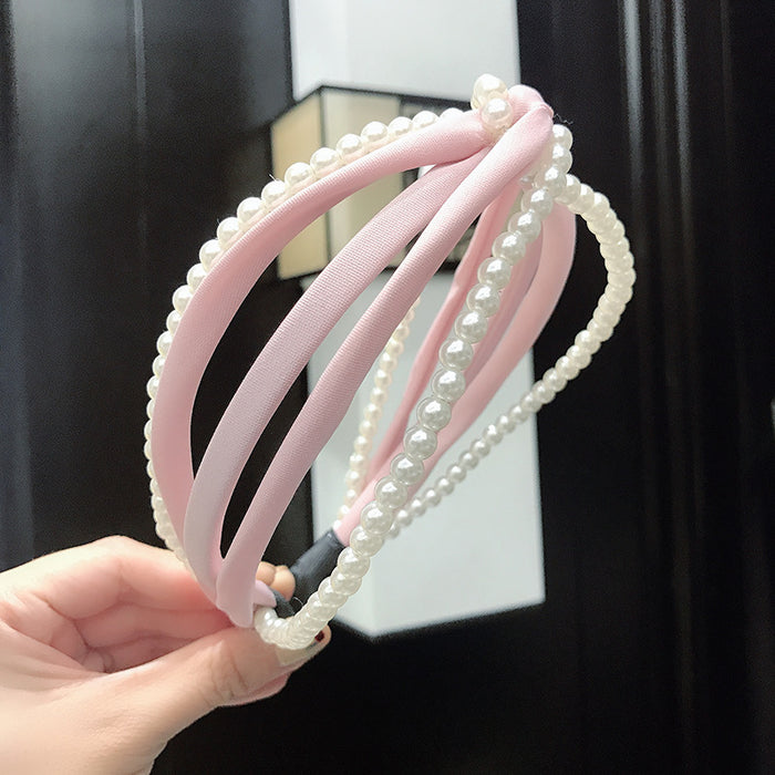 Wholesale Headband Hollow Pearl Cross Hairband Hair Accessories JDC-HD-LeiY005