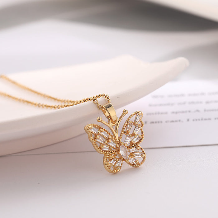 Wholesale Necklaces Titanium Steel Zircon Butterfly MOQ≥2 JDC-NE-ShangY024