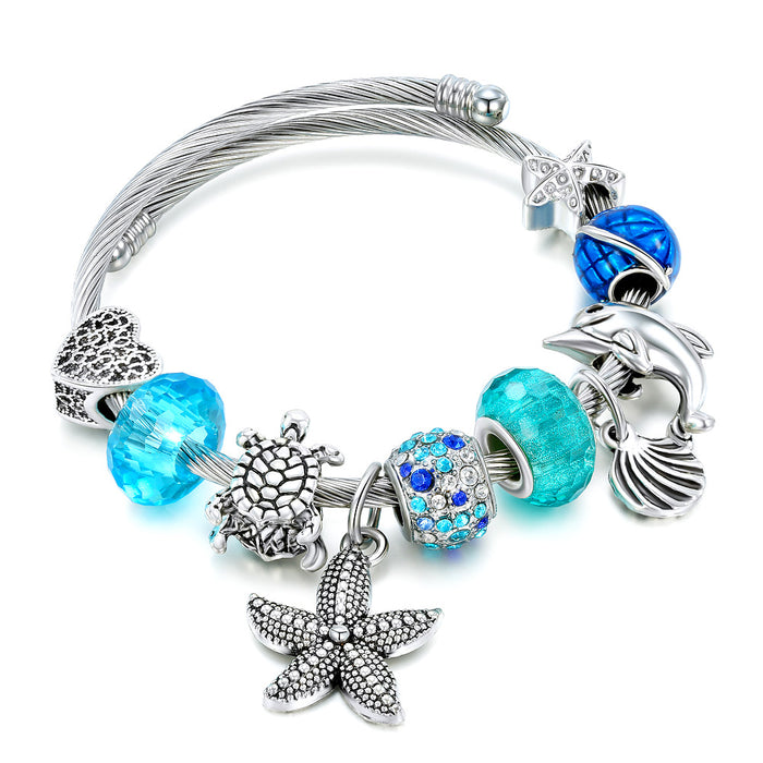 Wholesale Titanium Steel Starfish Turtle DIY Alloy Bead Bracelet JDC-BT-GSPD008