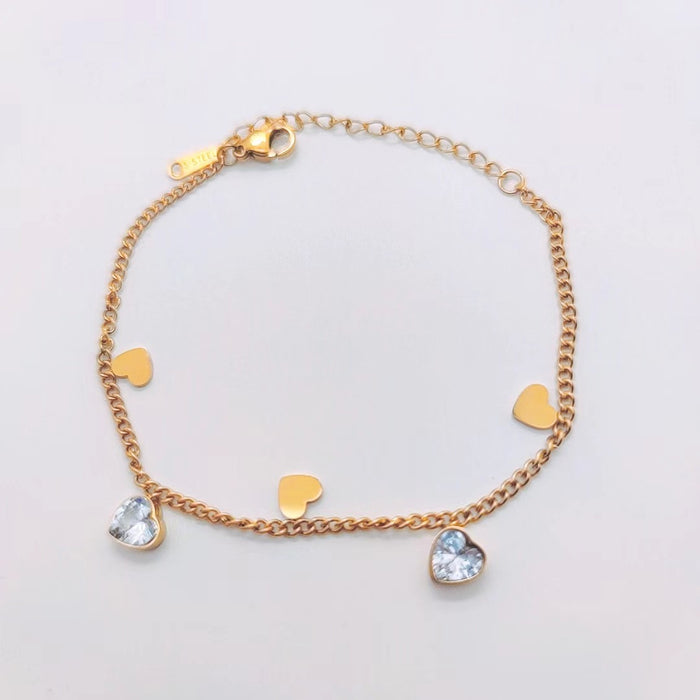 Wholesale Bracelet Titanium Steel Plated 18k Gold Heart Shaped Zircon JDC-BT-DingP002