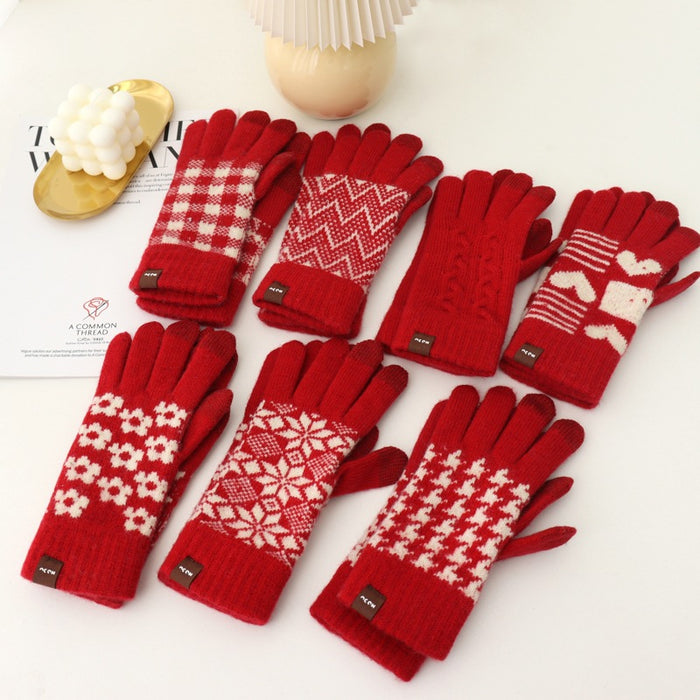 Wholesale Gloves Acrylic Warm Retro Red Knit Touch Screen JDC-GS-YanD009