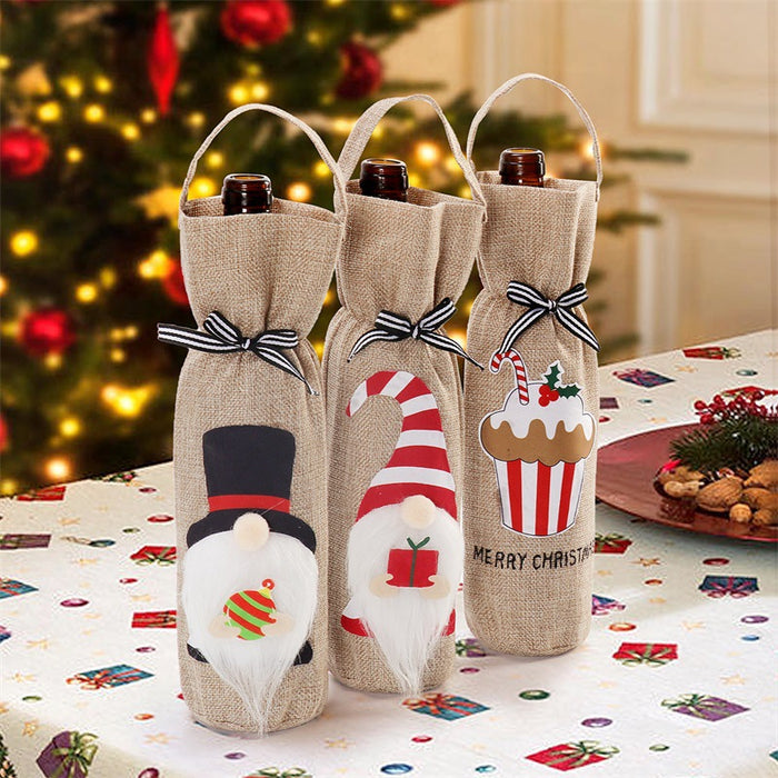 Wholesale Decorative Fabric Christmas Faceless Old Man Portable Wine Bottle Cover JDC-DCN-TeW001