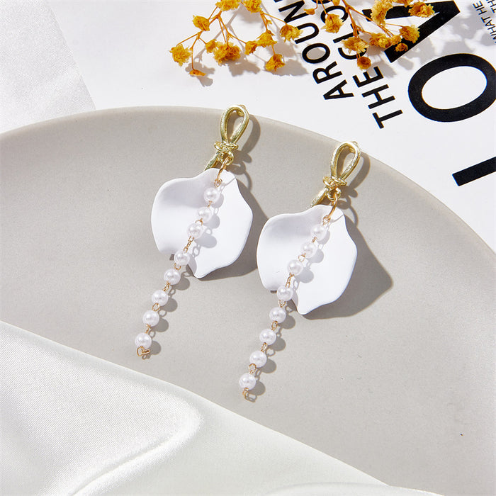 Wholesale 925 Silver Needle Petal Tassel Pearl Alloy Earrings MOQ≥2 JDC-ES-Jufa002